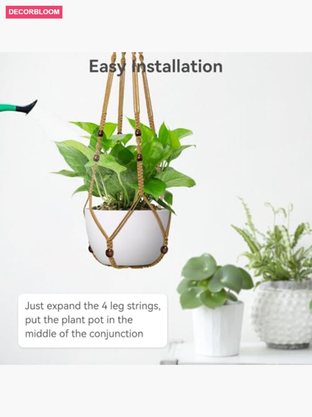 Boho Macrame Plant Hanger, Fits 4-15 Inch Pots, 35 Inch, Sturdy Hanging Planter - Picture 6 of 7